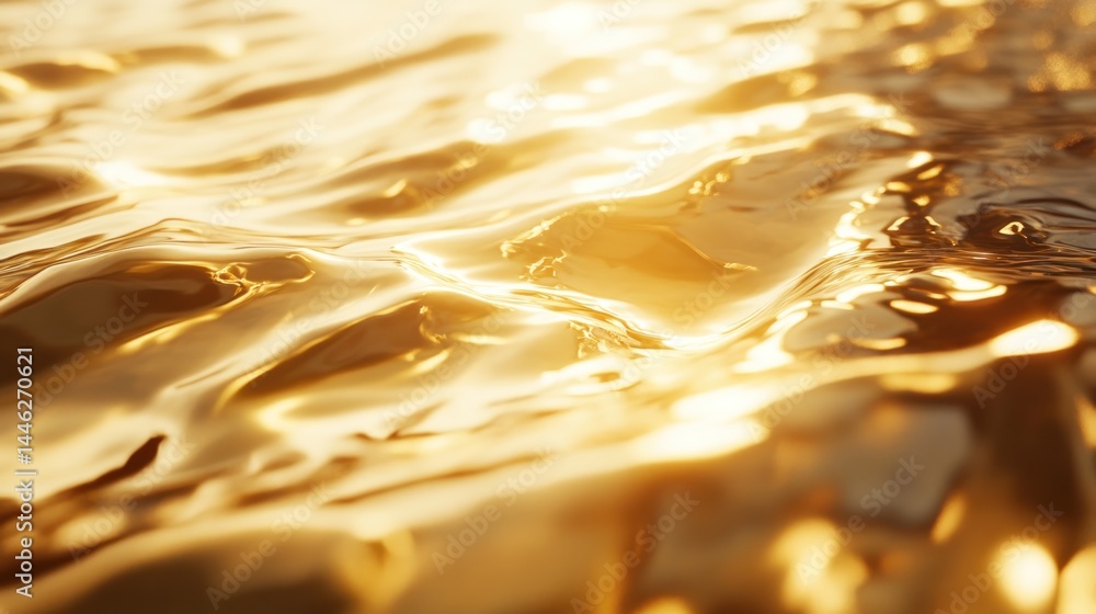 Poster abstract golden waves illuminated by light reflect fluid motion