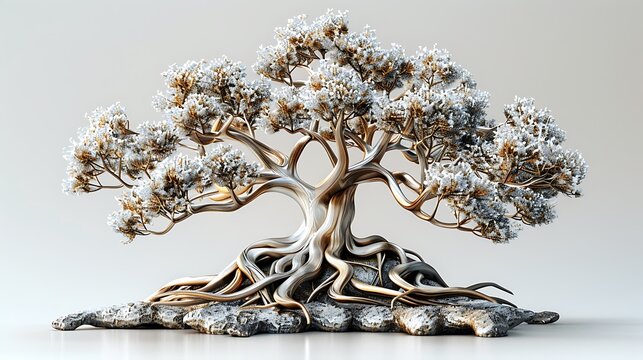Fantasy silver tree with golden roots high resolution picture