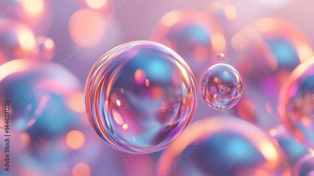 Poster Abstract iridescent spheres float in a soft light atmosphere
