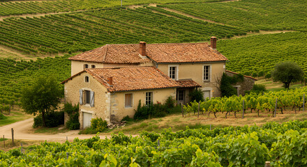 Obraz premium Picturesque Vineyard Estate With Lush Greenery in The French Countryside