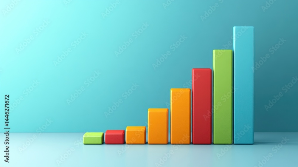 Poster colorful bar graph showing steady growth against a blue background