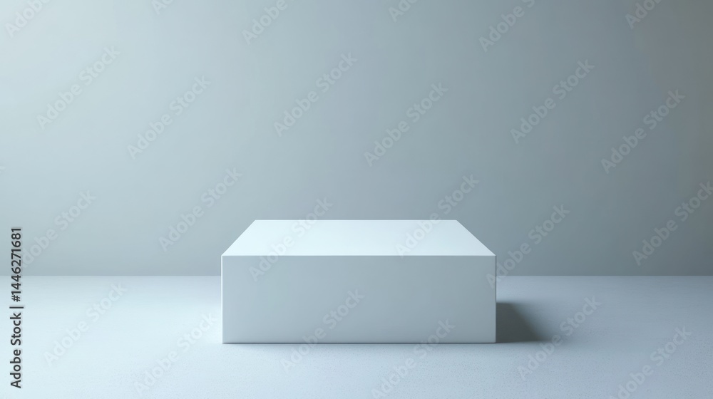 Poster Simple white cube centered in a gray neutral background