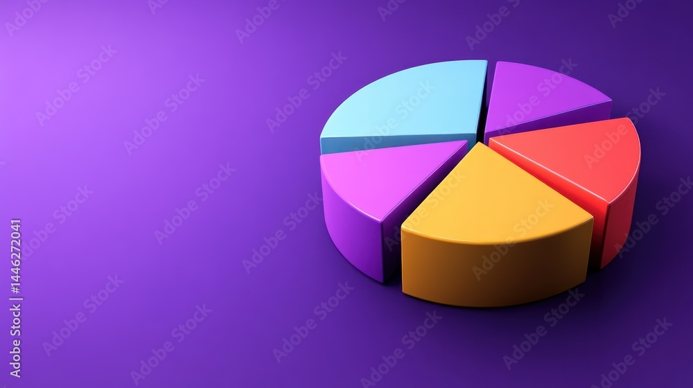 Poster colorful pie chart on a purple background displaying percentages