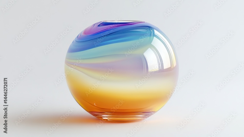 Aufkleber spherical multicolored glass vase with swirling patterns on white surface