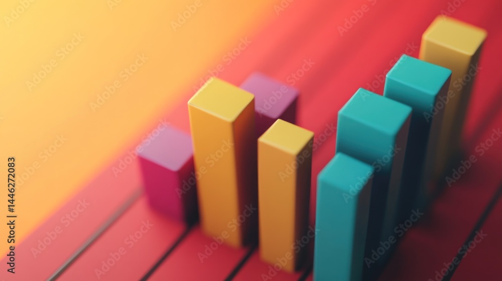 Poster Colorful bar chart displays increasing values against warm gradient background