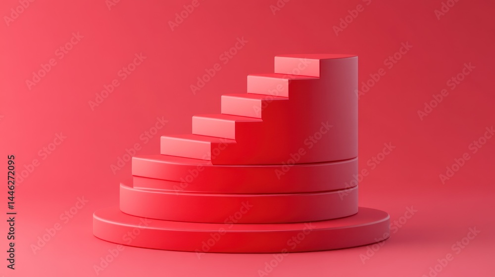 Poster Red steps atop three circular platforms on a red background