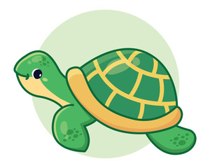 Cartoon green turtle. Children's design.  Vector cute illustrations