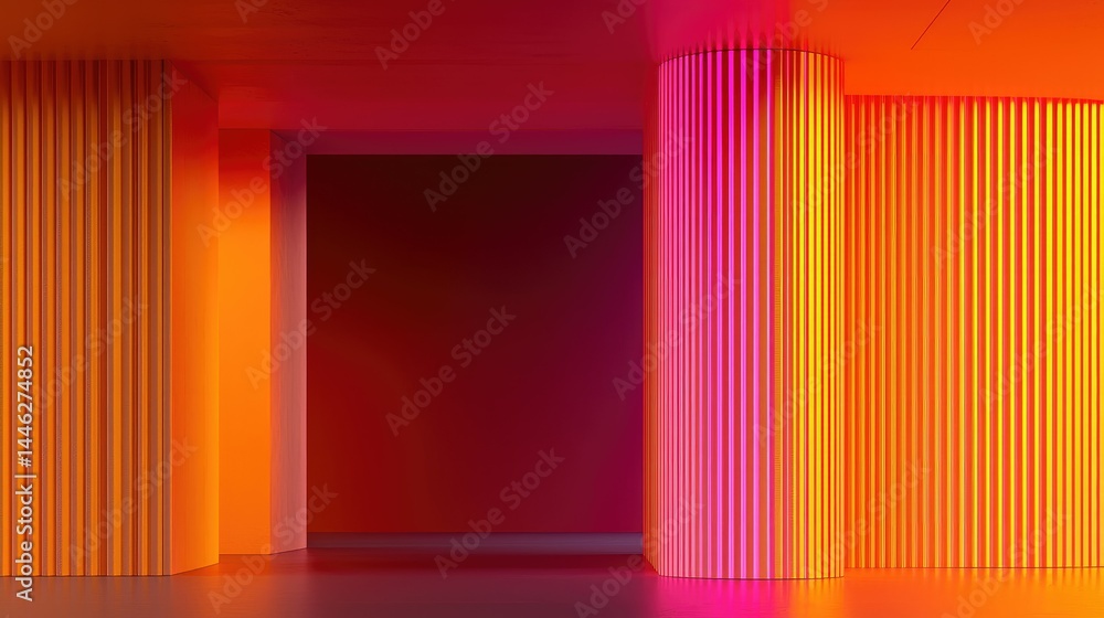Poster abstract architectural interior with colorful light and vertical lines