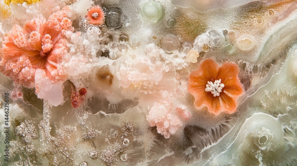 Poster intricate detail of colorful coral polyps and abstract formations