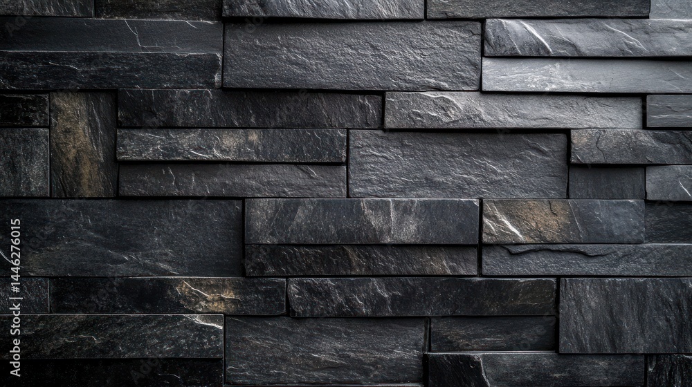 Aufkleber dark gray slate stone wall, rectangular tiles in varying sizes, creating a textured surface
