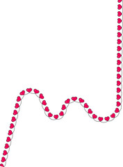 Fototapeta premium Wavy sinusoidal line with small red hearts distributed along its path, featuring interruptions creating a broken and disjointed effect.