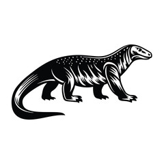 Komodo Dragon | Black and White Reptile | Isolated Lizard Clipart
