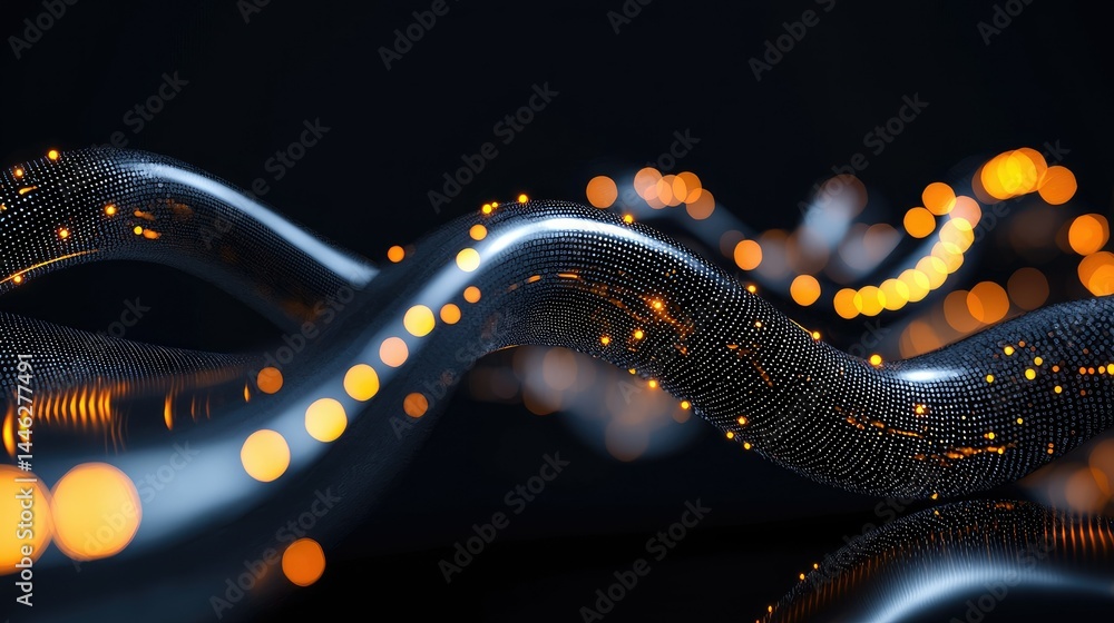 Poster abstract illustration of glowing digital lines and scattered bokeh