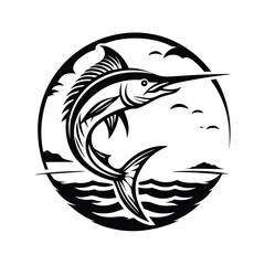 Marlin silhouette with a curved body in motion