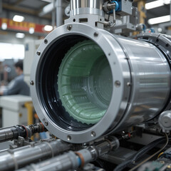 Vacuum thermoforming machine in the factory,Vacuum thermoforming machine is used for producing plastic packaging. Close-up of the machine making a mold. Selective focus front