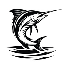 Marlin silhouette with a curved body in motion