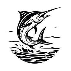 Naklejka premium Marlin silhouette with a curved body in motion
