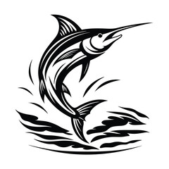 Marlin silhouette with a curved body in motion