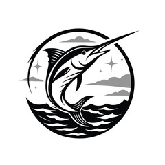 Marlin silhouette with a curved body in motion