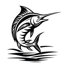 Marlin silhouette with a curved body in motion