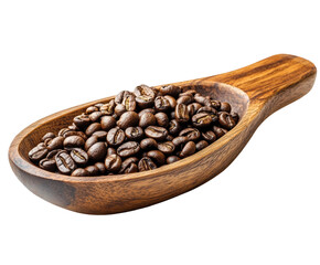 Fototapeta premium Roasted coffee beans in wooden spoon rustic kitchen isolated on transparent background