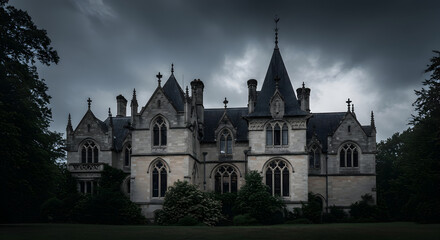 Majestic Gothic Residence Under A Dramatic Sky In A Verdant Setting