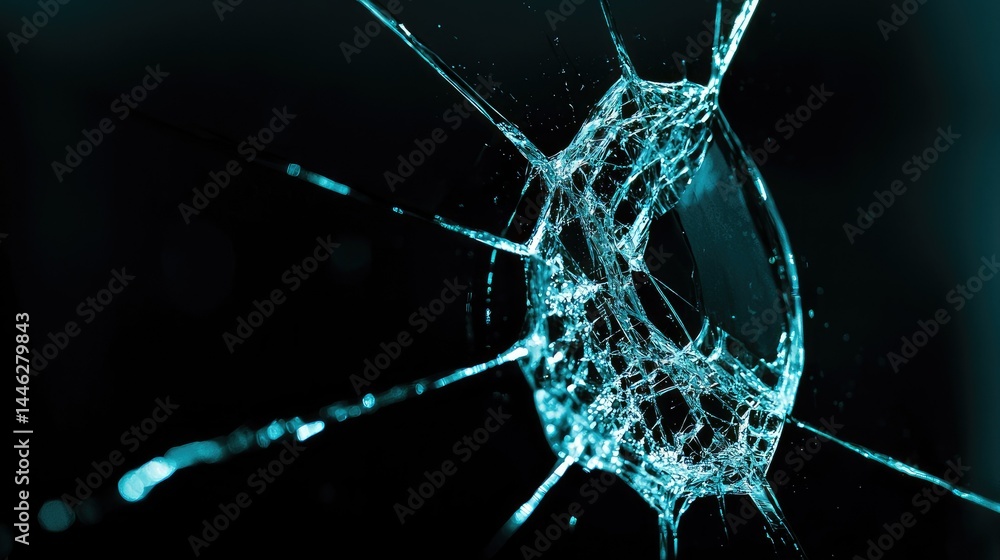 Poster Shattered and broken glass with intricate lines and patterns displayed
