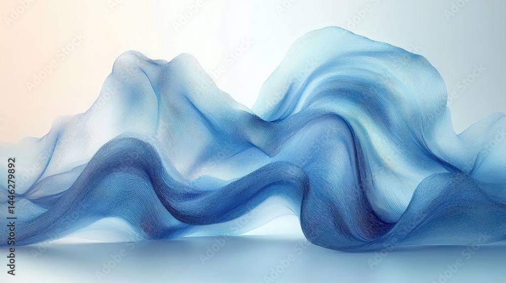 Poster flowing azure textile art with soft waves and graceful undulation effect