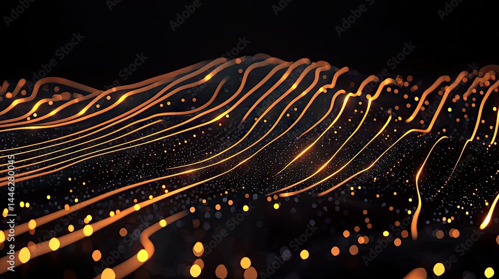 Poster abstract wavy lines and particles glow brightly in darkness