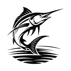 Marlin silhouette with a curved body in motion