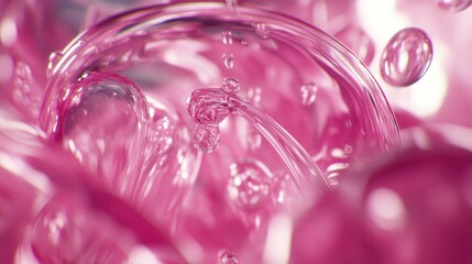Close-up view of vibrant pink liquid swirling with air bubbles.