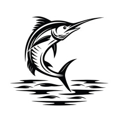 Marlin silhouette with a curved body in motion