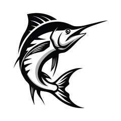 Marlin silhouette with a curved body in motion