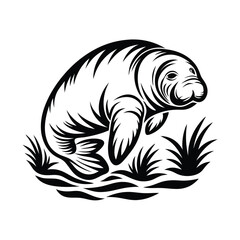 manatee floating in water silhouette