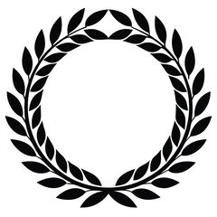 simple black and white leaf wreath, minimalist, symmetrical, elegant, balanced, monochrome, vector illustration
