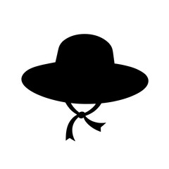 Minimalist black silhouette of a wide-brimmed sun hat with ribbon symbolizing summer fashion