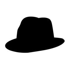 Minimalist black silhouette of a vintage fedora hat with dented crown