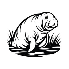 manatee floating in water silhouette