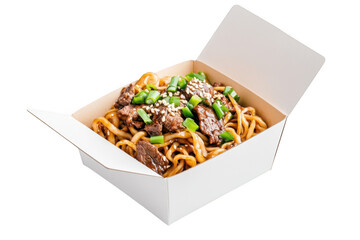 Beef noodles in a box on transparent background