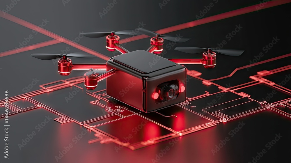 Aufkleber A futuristic drone hovering above a circuit board pattern with lights