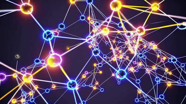 Seamless futuristic 3D animation depicting artificial intelligence concept abstract neural network lines glowing motion illustrate machine learning processes