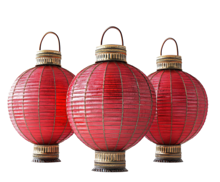 Vibrant red lanterns display cultural event festive atmosphere isolated on transparent background