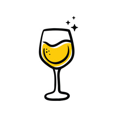 Artistic Wine Glass Doodle Art Logo.