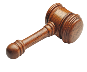 Courtroom action justice gavel legal wood material isolated on transparent background