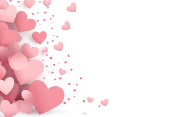 Pink Hearts Scattered Across White Background