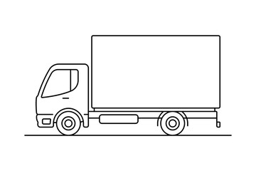 Truck icon. Delivery van. Black outline linear silhouette. Editable strokes. Side view. Vector simple flat graphic illustration. Isolated object on white background. Isolate.
