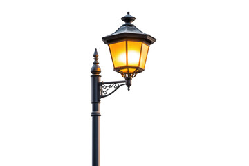 Illuminated street lamp isolated on transparent background