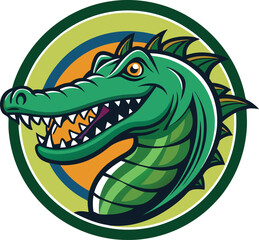 Naklejka premium Green alligator cartoon mascot on white background with transparency for easy design