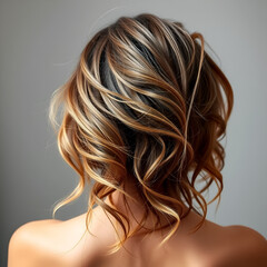 Fototapeta premium Back view of a woman with dry and frizzy hair before shampooing in studio shot.