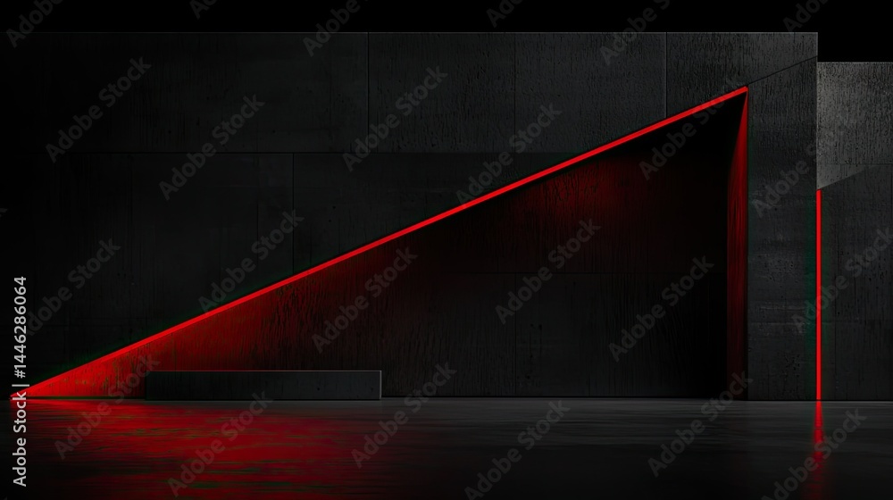 Poster red light illuminates an abstract architectural minimalist composition